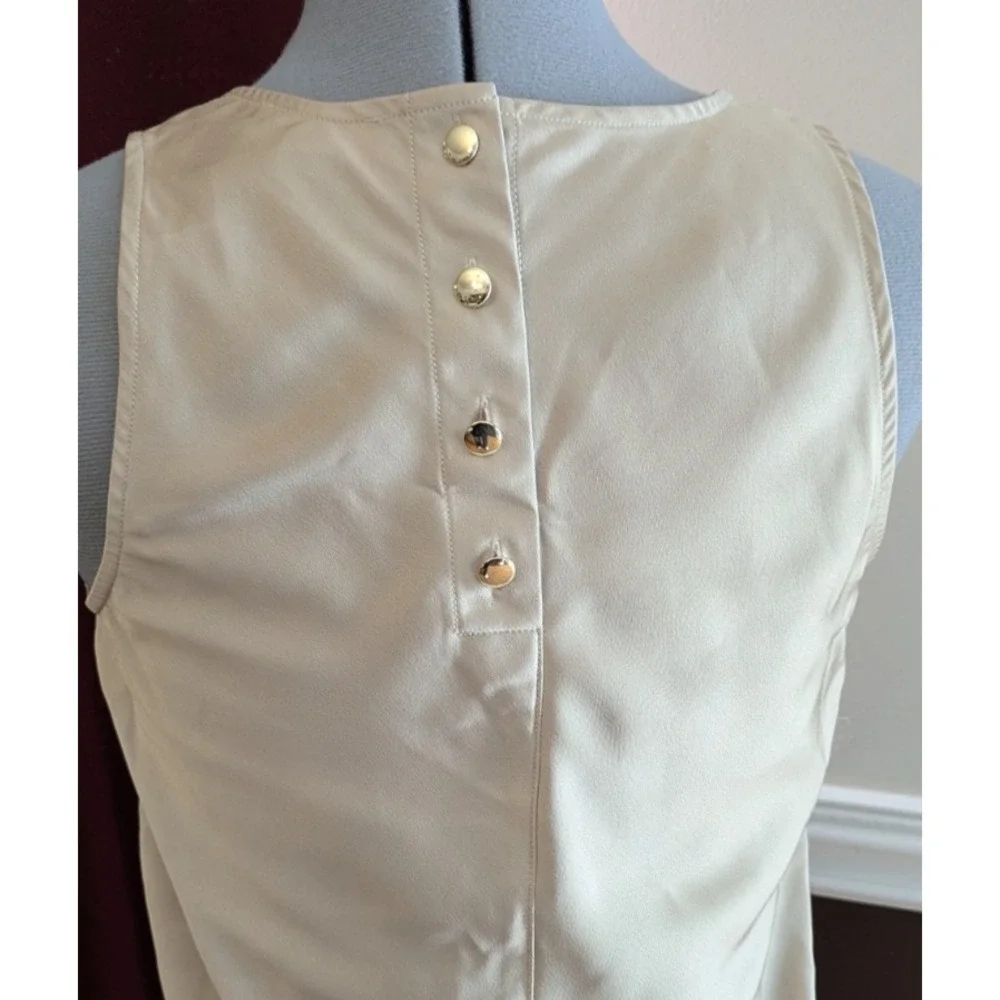 J.Crew Tank Top XS Beige Gold‎ Button Back Scoop Neck Minimalist Quiet Luxury